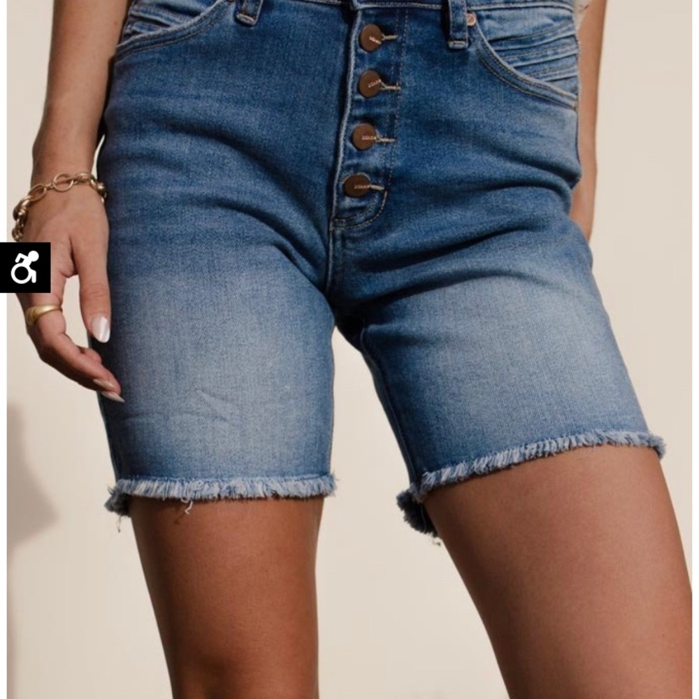 Denim cut-off shorts, mid-thigh length